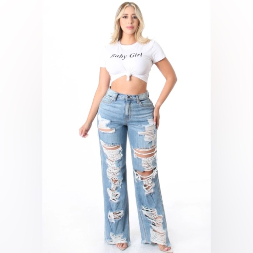 Light Denim Distressed Boyfriend Jeans